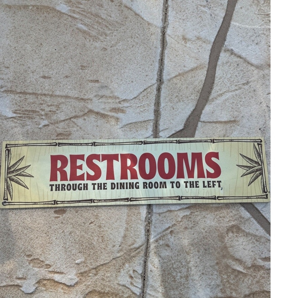 Vintage Tiki Bar Restroom Sign Bamboo Border Tropical Wall Decor 24x6 Inch‎